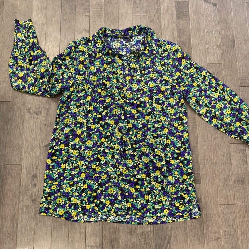 NWOT Zara Colorful Button Down Blouse Top